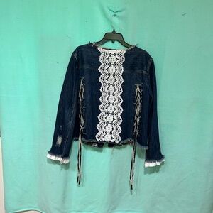 Women's Blue Jean Jacket with Lace Detail